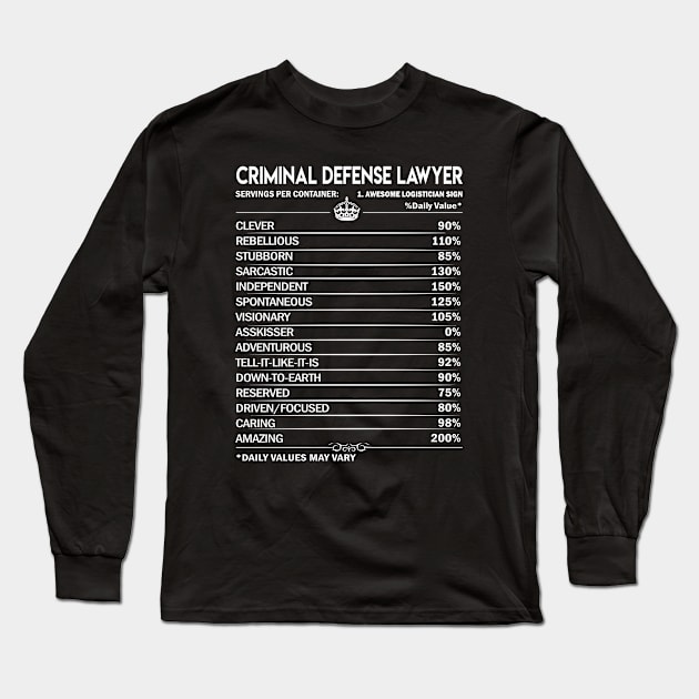 Criminal Defense Lawyer T Shirt - Criminal Defense Lawyer Factors Daily Gift Item Tee Long Sleeve T-Shirt by Jolly358